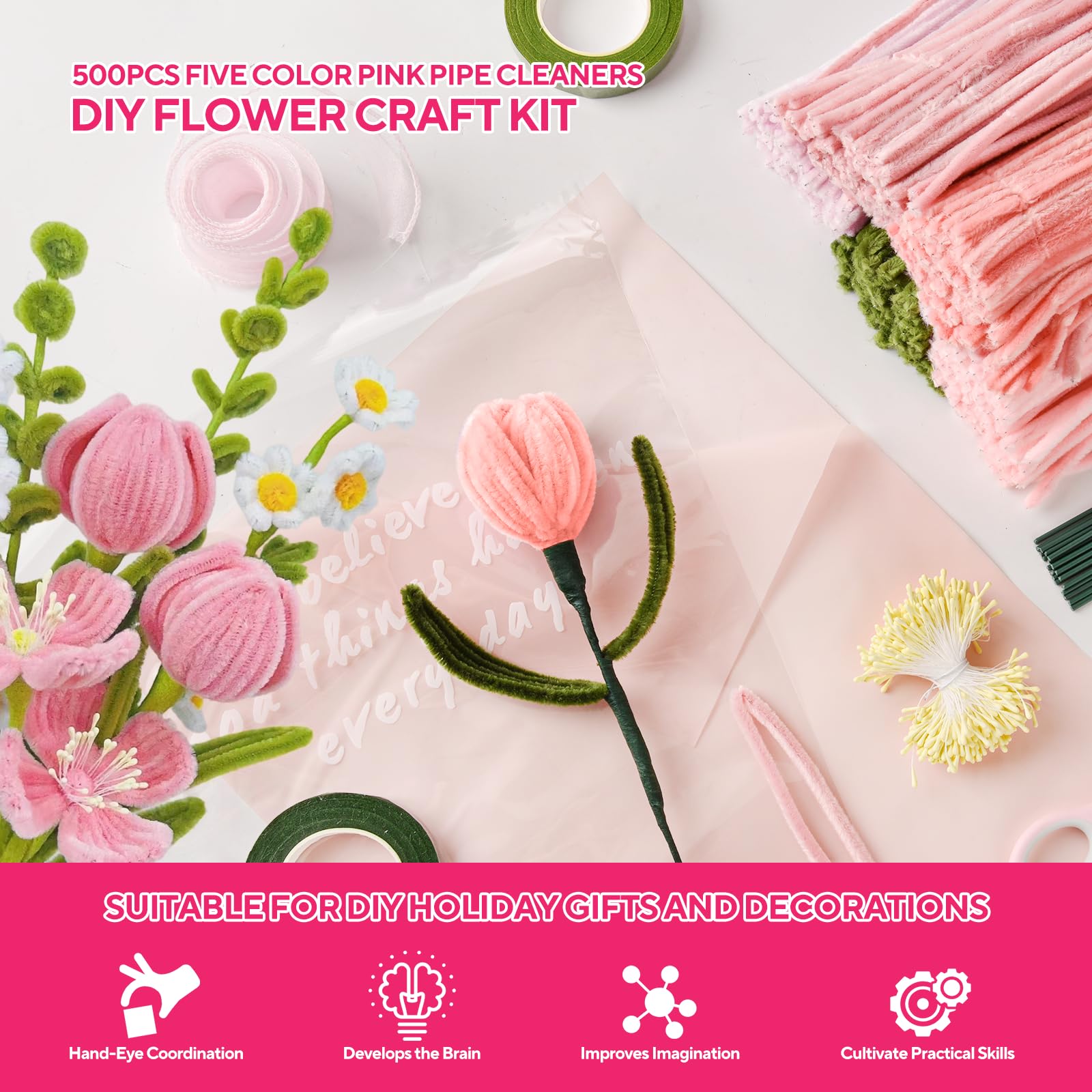 Amazon.co.jp: チューリップ 手芸モールキット ピンク モールフラワー